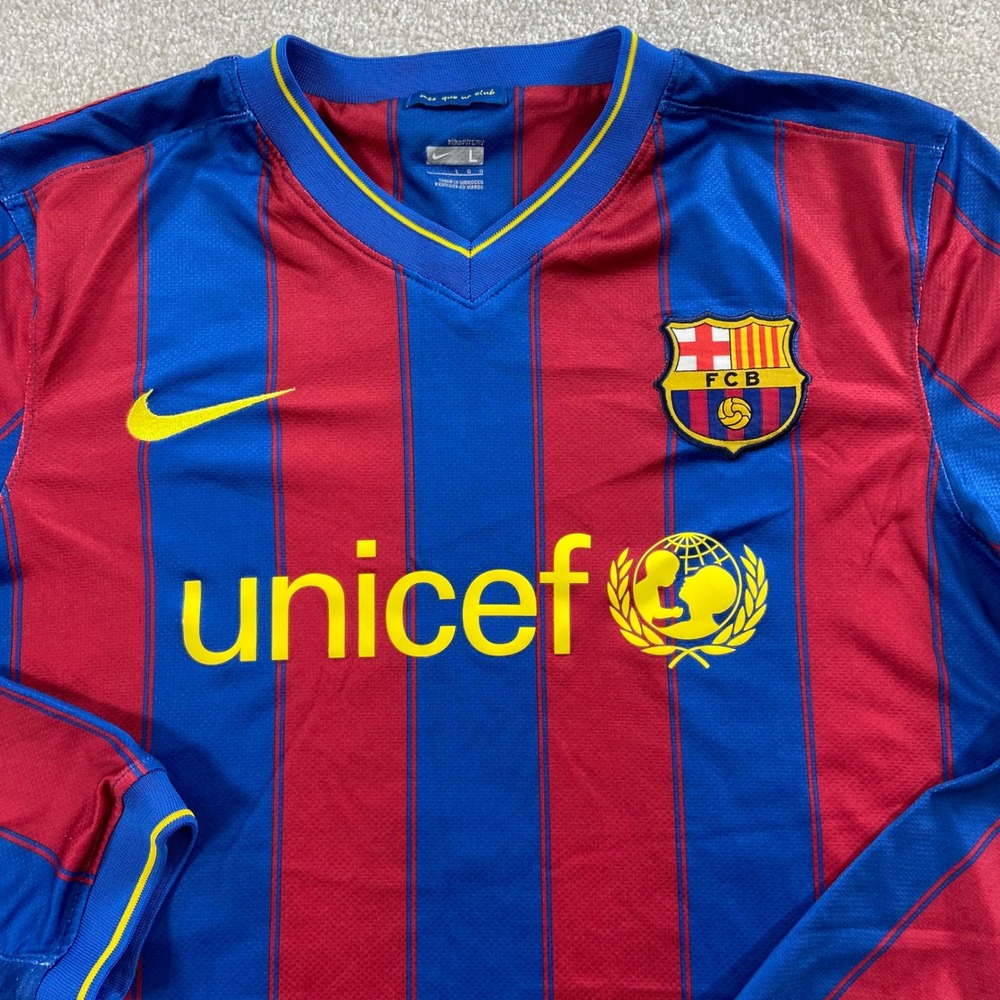 Nike Barcelona 2009-10 Home Jersey Men Large Blue Red Long Sleeve 343812-496